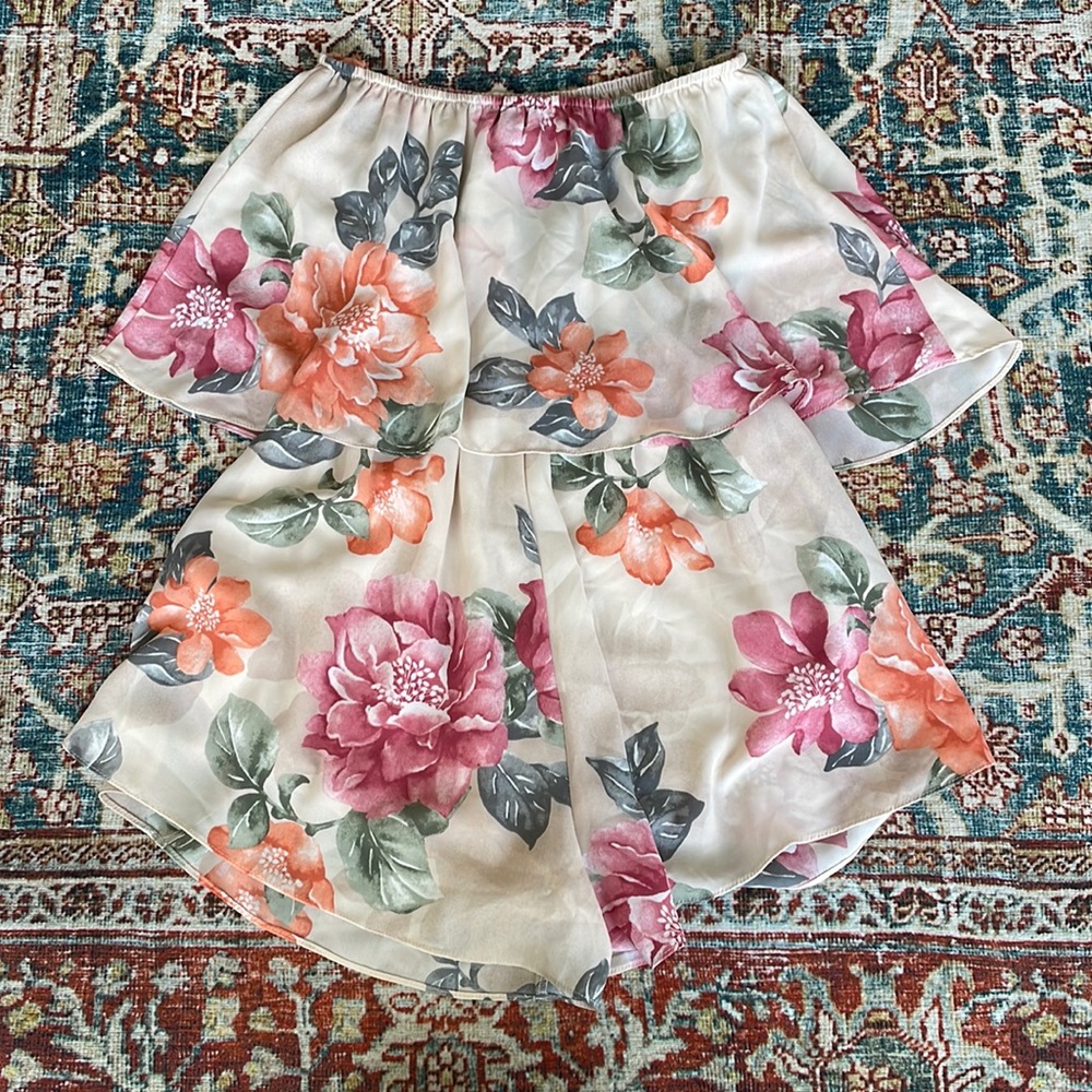 Tube top romper - tropical pattern - size S